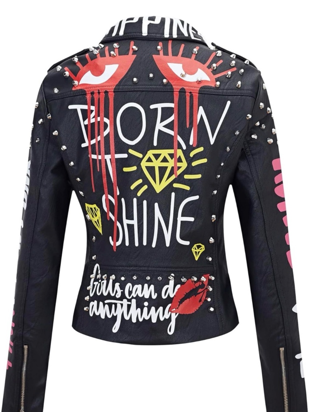 REDFOX Faux Leather Graffiti Motorcycle Jacket - Picture 2 of 7